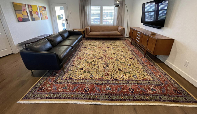 a vibrant room with rug