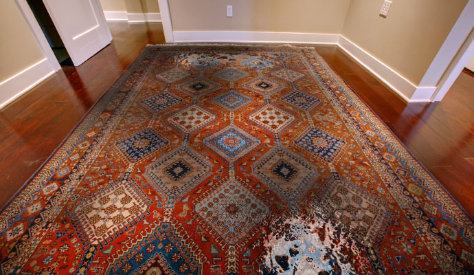 Close-up view of a damaged rug