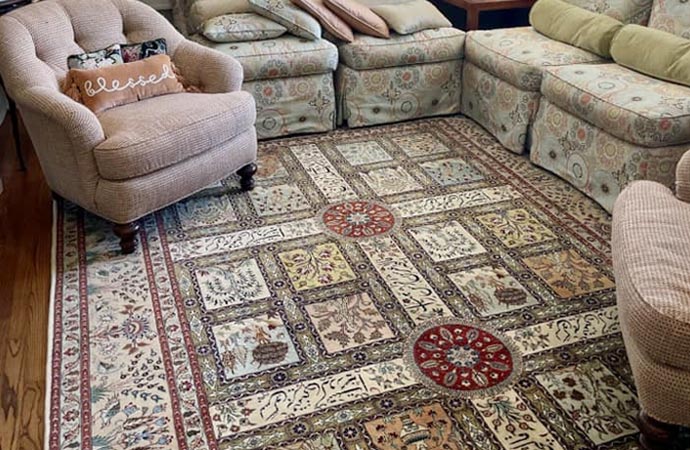 Freshly cleaned rug adds beauty to the living room décor.