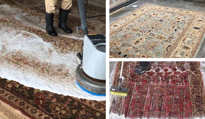 Collage of rug cleaning process