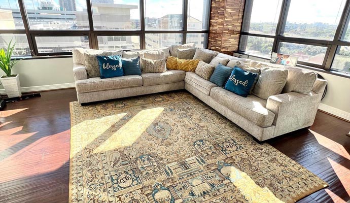 A sunlit living room interior