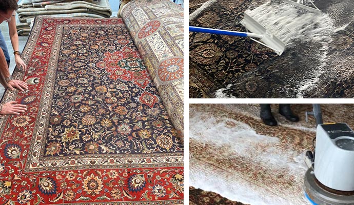 Collage of our rug cleaning process